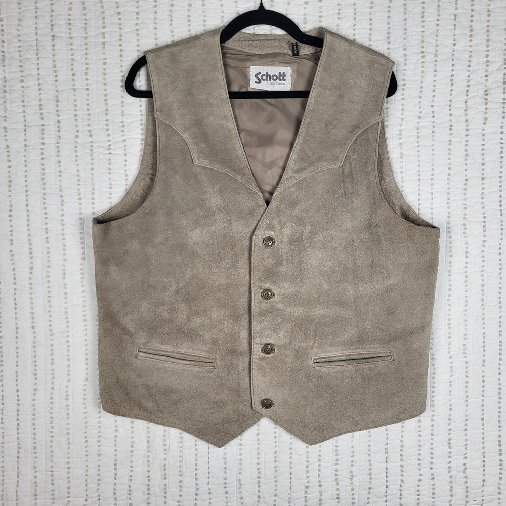 Schott Sportswear Vest Mens XL Tan Suede Leather Western Cowboy Vtg 18606